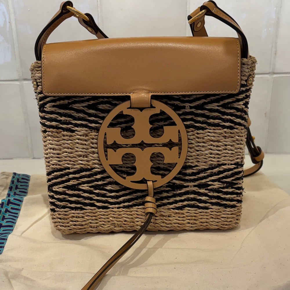 Tory Burch Miller Stripe Straw Crossbody Bag